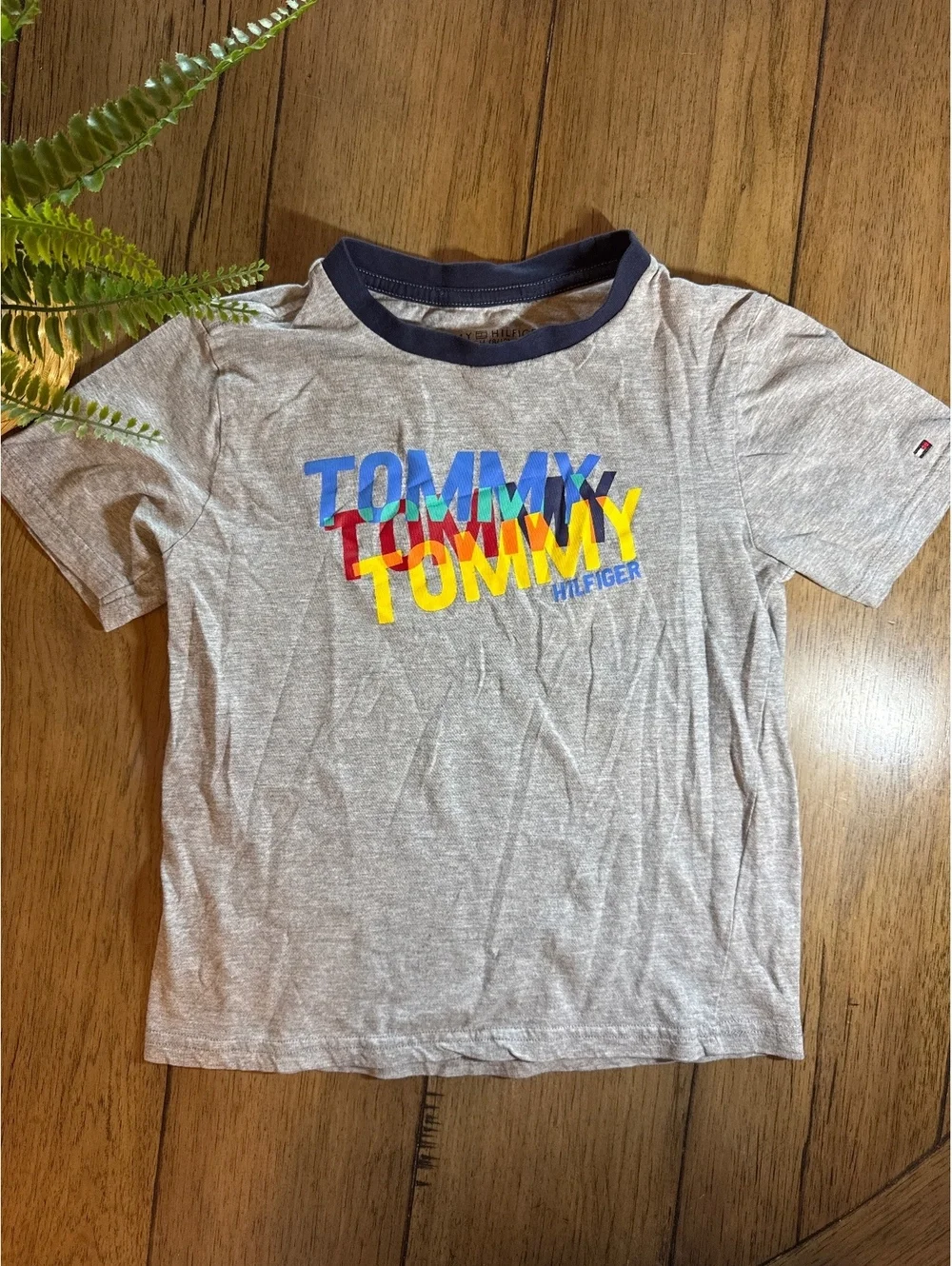 Tommy Hilfiger Boys Gray Logo Graphic T-Shirt Size Small (8–10)